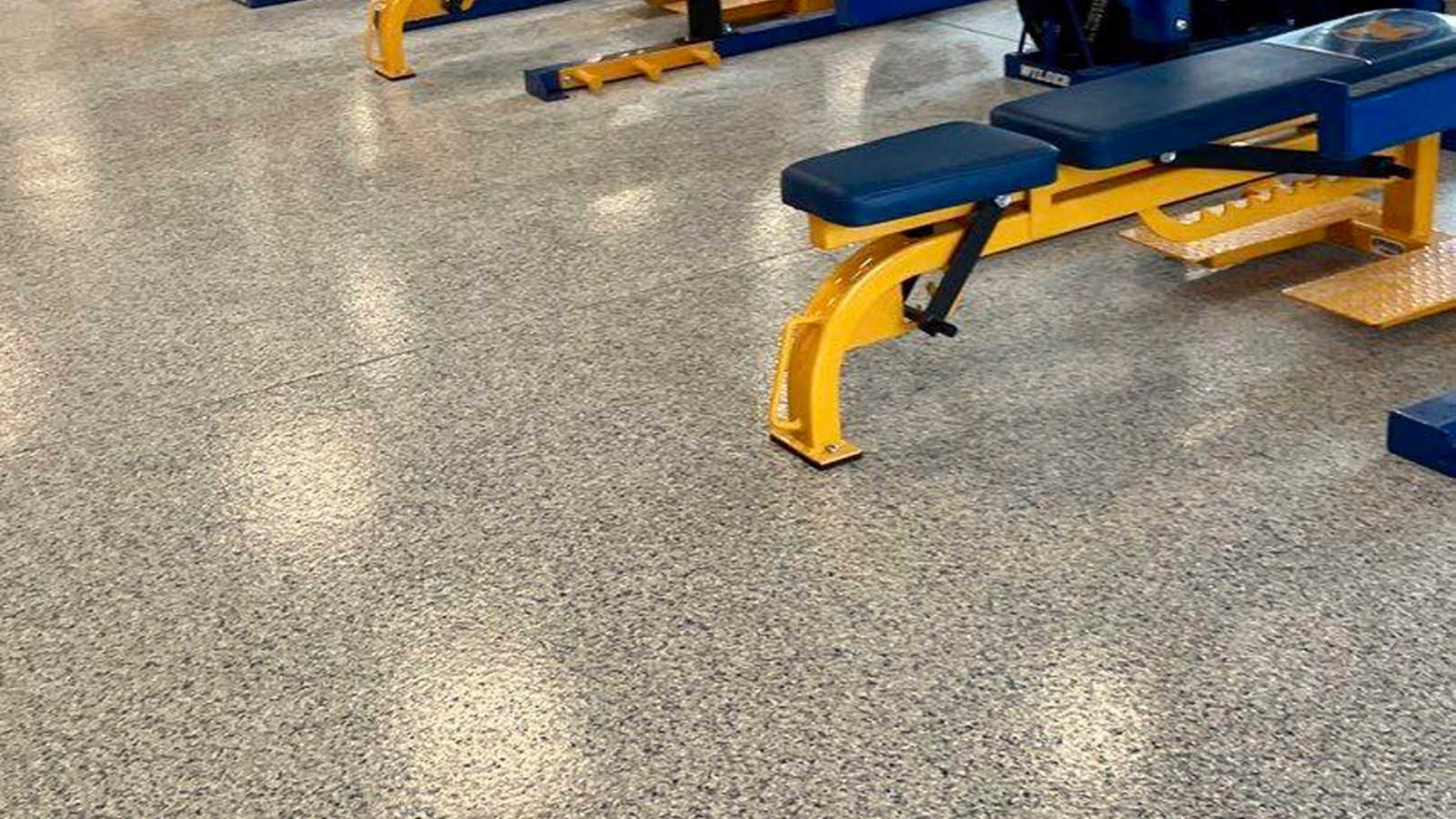 Commercial concrete floor coating in a gym, featured in Sullivan's Concrete Coatings' guide to commercial coating options