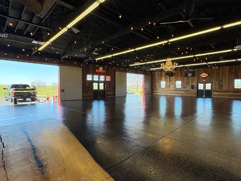 Polished concrete floor coating in an event venue barn in Orchard Grass Hills, Kentucky by Sullivan's Concrete Coatings